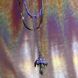 Attic Salt Stacked Layered Silver Chains Pastel Mushroom Necklace